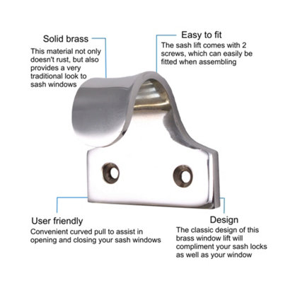AFIT Finger Sash Lift For Sash Windows - Polished Chrome 50mm - Pack 2