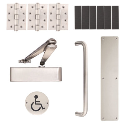 AFIT Fire Door Kit - Disabled Toilet Entrance - Heavy Duty - Satin Stainless Steel