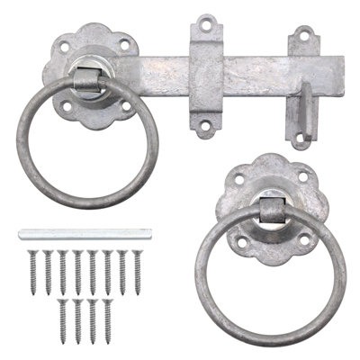 AFIT Galvanised Ring Gate Latch Set, 6 Inch / 150mm Heavy Duty Auto Catch Set for Wooden Gates, Sheds & Doors