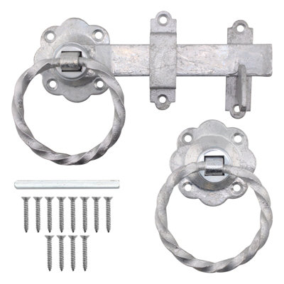 AFIT Galvanised Ring Gate Latch Set, 6 Inch / 150mm Heavy Duty Twisted Auto Catch Set for Wooden Gates, Sheds & Doors