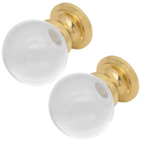 AFIT Glass Cabinet Cupboard Knob Clear Ball - 25mm - Polished Brass - Pack of 2