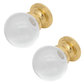 AFIT Glass Cabinet Cupboard Knob Clear Ball - 35mm - Polished Brass - Pack of 2