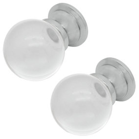 AFIT Glass Cabinet Cupboard Knob Clear Ball - 35mm - Satin Chrome - Pack of 2