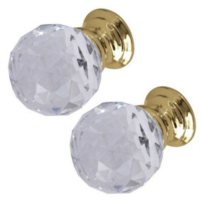 AFIT Glass Facetted Cabinet Cupboard Knob - 25mm - Polished Brass - Pack of 2