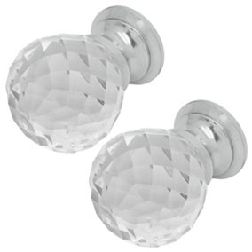 AFIT Glass Facetted Cabinet Cupboard Knob - 40mm - Polished Chrome - Pack of 2