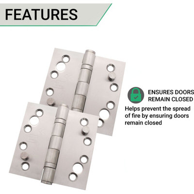 AFIT Grade 13 Satin Stainless Steel Fire Door Security Pin Hinges - 4" 102 x 102 x 3mm Square Pair