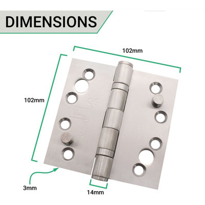 AFIT Grade 13 Satin Stainless Steel Fire Door Security Pin Hinges - 4" 102 x 102 x 3mm Square Pair