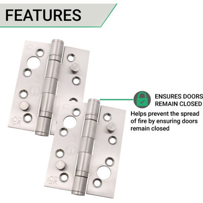 AFIT Grade 13 Satin Stainless Steel Fire Door Security Pin Hinges - 4" 102 x 76 x 3mm Square Pair