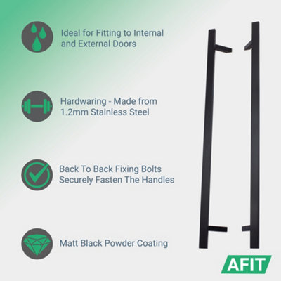 AFIT Guardsman Door Pull Handle Matt Black, 1200mm Offset Cranked ...