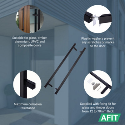 AFIT Guardsman Door Pull Handle Matt Black, 1200mm Offset Cranked ...
