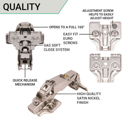 AFIT Half Overlay 165 Degree Sprung Clip-On Soft Close Kitchen Cabinet Hinge 35mm - c/w Euro Screws - Each