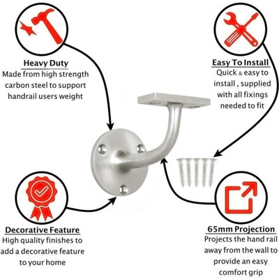 AFIT Handrail Bracket Satin Nickel Pack 5 Banister Brackets Stair ...