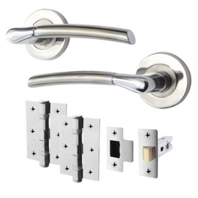 AFIT Internal Door Handle Latch Set - Polished/Satin Chrome Duo Finish - 64mm Latch 76mm Hinges Boston Range