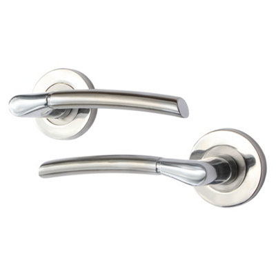 AFIT Internal Door Handle Polished Chrome Satin Nickel Duo Finish - 1 Pair Lever on Rose Round Boston Range