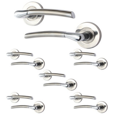 AFIT Internal Door Handle Polished Chrome Satin Nickel Duo Finish - 6 Pairs Lever on Rose Round Boston Range