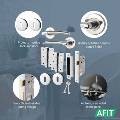 AFIT Internal Door Handle Sash Lock Set - Polished/Satin Chrome Duo Finish - 66mm Lock 76mm Hinges Boston Range