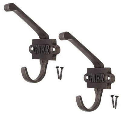 AFIT Iron Coat Hook Vintage GNER Railway Cast Iron - Pack of 2