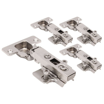AFIT Kitchen Cabinet Hinge 35mm Clip On Sprung Hinge Full Overlay 110 Deg c/w Euro Screw on Plate Pack of 4