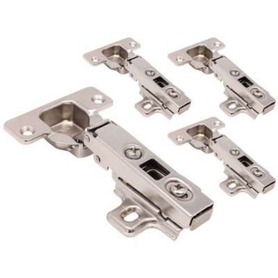 AFIT Kitchen Cabinet Hinge 35mm Clip On Sprung Hinge Full Overlay 110 Deg c/w Screw on Plate Pack of 4