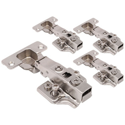 AFIT Kitchen Cabinet Hinge 35mm Clip On Sprung Soft Close Hinge Full Overlay 110 Deg c/w Euro Screw on Plate Pack of 4
