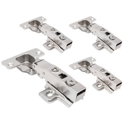 AFIT Kitchen Cabinet Hinge 35mm Clip On Sprung Soft Close Hinge Full Overlay 110 Deg c/w Screw on Plate Pack of 4