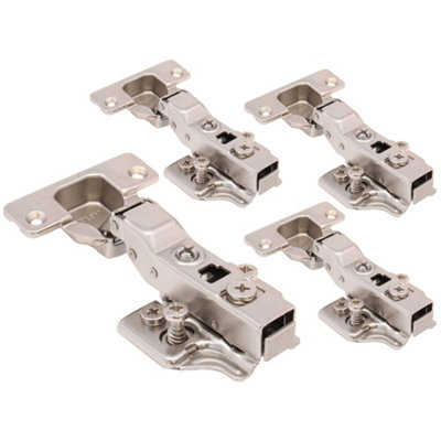AFIT Kitchen Cabinet Hinge 35mm Clip On Sprung Soft Close Hinge Half Overlay 110 Deg c/w Euro Screw on Plate Pack of 4