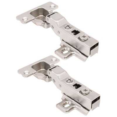 AFIT Kitchen Cabinet Hinge 35mm Clip On Sprung Soft Close Hinge Half Overlay 110 Deg c/w Screw on Plate Pack of 2