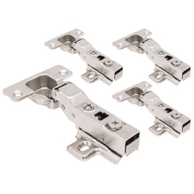 AFIT Kitchen Cabinet Hinge 35mm Clip On Sprung Soft Close Hinge Half Overlay 110 Deg c/w Screw on Plate Pack of 4