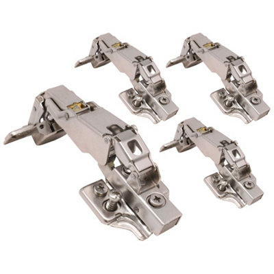 AFIT Kitchen Cabinet Hinge 35mm Clip On Sprung Soft Close Hinge Half Overlay 165 Deg c/w Euro Screw on Plate Pack of 4