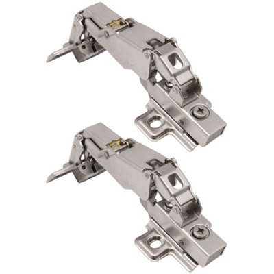 AFIT Kitchen Cabinet Hinge 35mm Clip On Sprung Soft Close Hinge Half Overlay 165 Deg c/w Screw on Plate Pack of 2