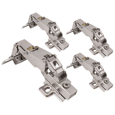 AFIT Kitchen Cabinet Hinge 35mm Clip On Sprung Soft Close Hinge Half Overlay 165 Deg c/w Screw on Plate Pack of 4