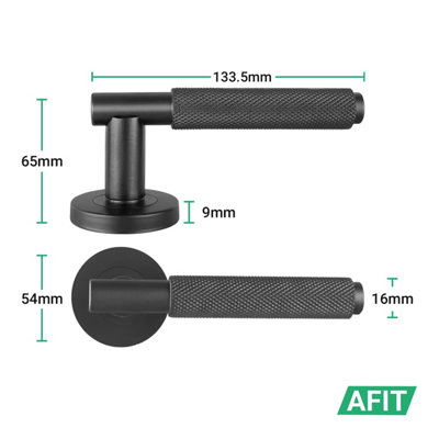 AFIT Knurled Matt Black Bathroom Door Handle Set - Internal Door Handles, Turn & Release, 64mm ...