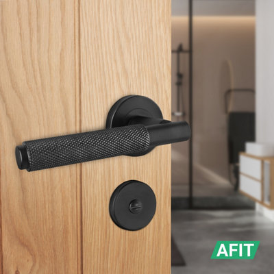 AFIT Knurled Matt Black Bathroom Door Handle Set - Internal Door Handles, Turn & Release, 64mm ...