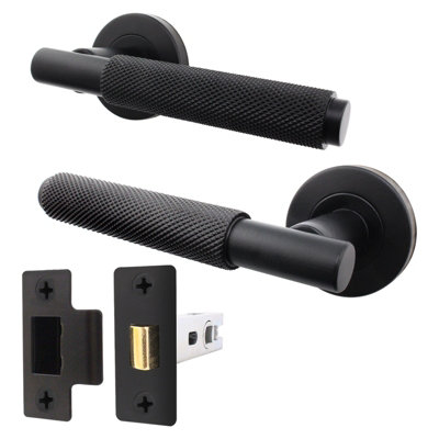 AFIT Knurled Matt Black Door Handles Set - Internal Door Handles & 64mm Latch - Dixon Range