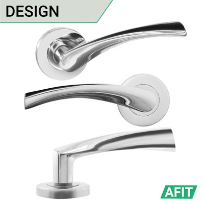 AFIT Latch Pack Door Handles Twist Lever Polished Chrome PACK OF 4 With 64mm Tubular Latch & 76mm Hinges - Novi Range