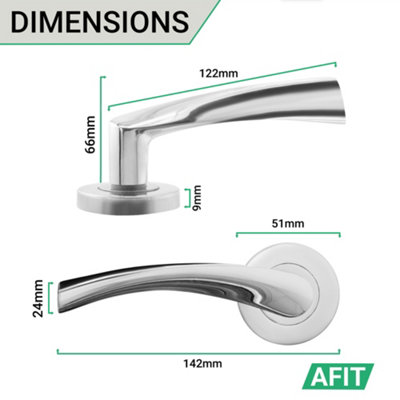 AFIT Latch Pack Door Handles Twist Lever Polished Chrome PACK OF 4 With 64mm Tubular Latch & 76mm Hinges - Novi Range