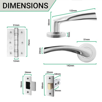 AFIT Latch Pack Door Handles Twist Lever Polished Chrome With 64mm Tubular Latch - Novi Range