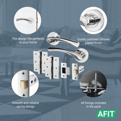 AFIT Latch Pack Door Handles Twist Lever Polished Chrome With 64mm Tubular Latch - Novi Range