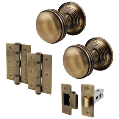 AFIT Lined Door Knob Set Antique Brass - 1 Pair of Mortice Knobs (55mm), Latch (76mm) & Hinges (76mm) for Internal Doors Price Comparisons | Compare The Build