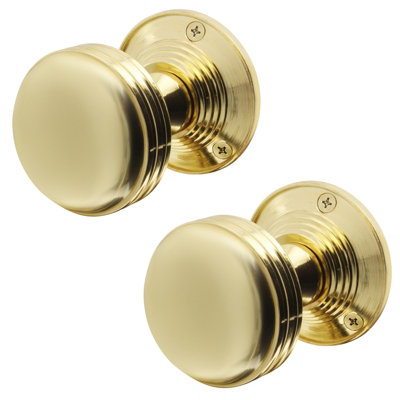 AFIT Lined Door Knobs Polished Brass - 1 Pair of Mortice Knobs (55mm) for Internal Doors
