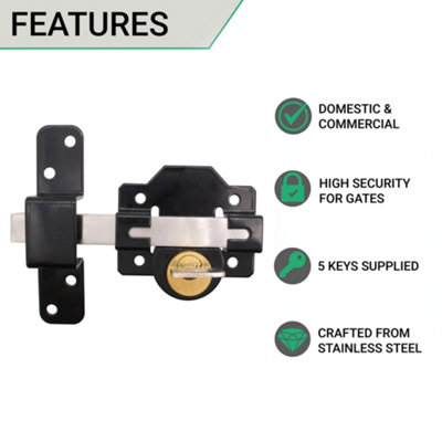 AFIT - Long Throw Bolt and Pull Handle Suit Gates up to 70mm - Double Locking-  Thick Timber Gate Lock