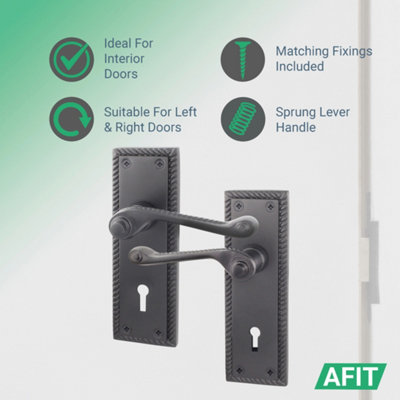 AFIT Matt Back Georgian Scroll Internal Door Handles for Lock - Keyhole