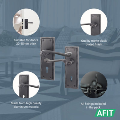 AFIT Matt Back Georgian Scroll Internal Door Handles for Lock - Keyhole