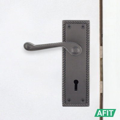 AFIT Matt Back Georgian Scroll Internal Door Handles for Lock - Keyhole