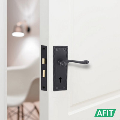 AFIT Matt Back Georgian Scroll Internal Door Handles for Lock - Keyhole