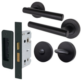 AFIT Matt Black Bathroom Door Handle & Lock Set - Handles, Thumb Turn & Release & Lock - Olvera Range