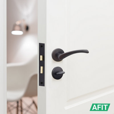 AFIT Matt Black Bathroom Door Handle Set - Door Handles, Lock (64mm) Hinges (76mm) & Thumbturn ...