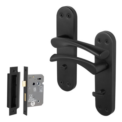 AFIT Matt Black Bathroom Door Handle Set - Includes Door Handles, Lock ...