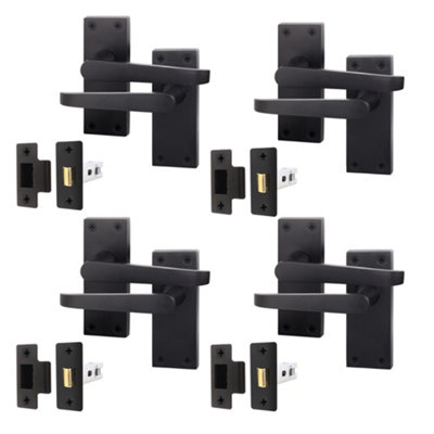 AFIT Matt Black Bathroom Door Handle Set - Pack 4 - Internal Door Handles & Latch (64mm) - Straight Pattern