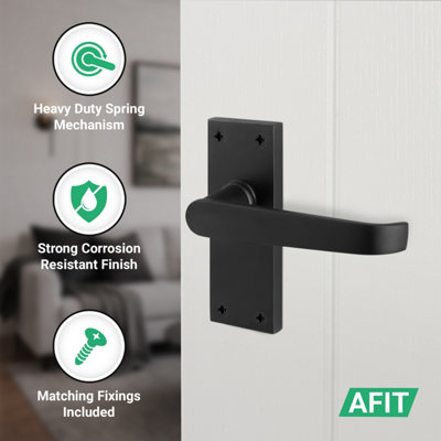 AFIT Matt Black Bathroom Door Handle Set - Pack 4 - Internal Door ...